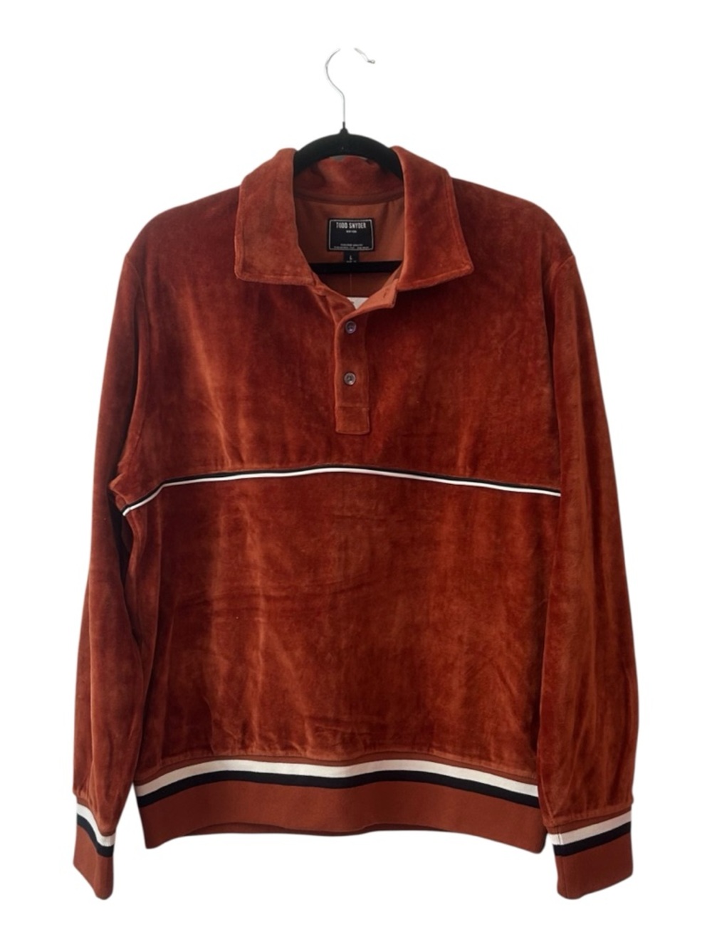 Todd Snyder Rust Brown Velour Polo with Contrast Stripe